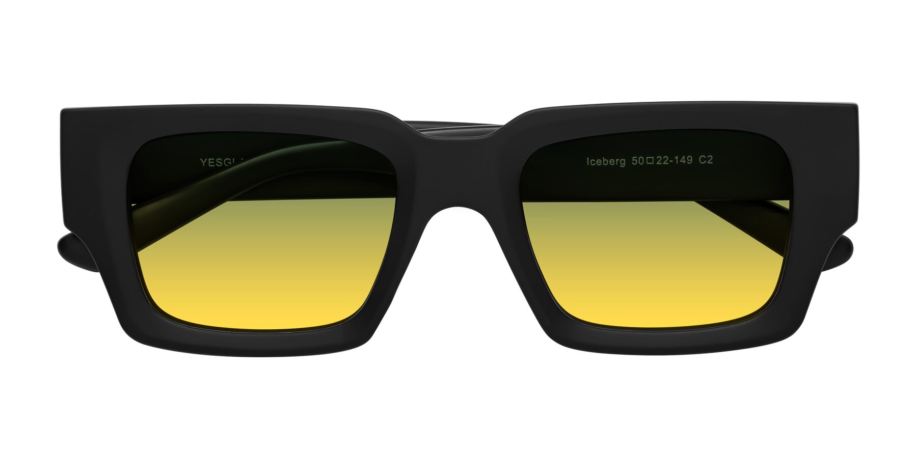 Folded Front of Iceberg in Matte Black with Green / Yellow Gradient Lenses