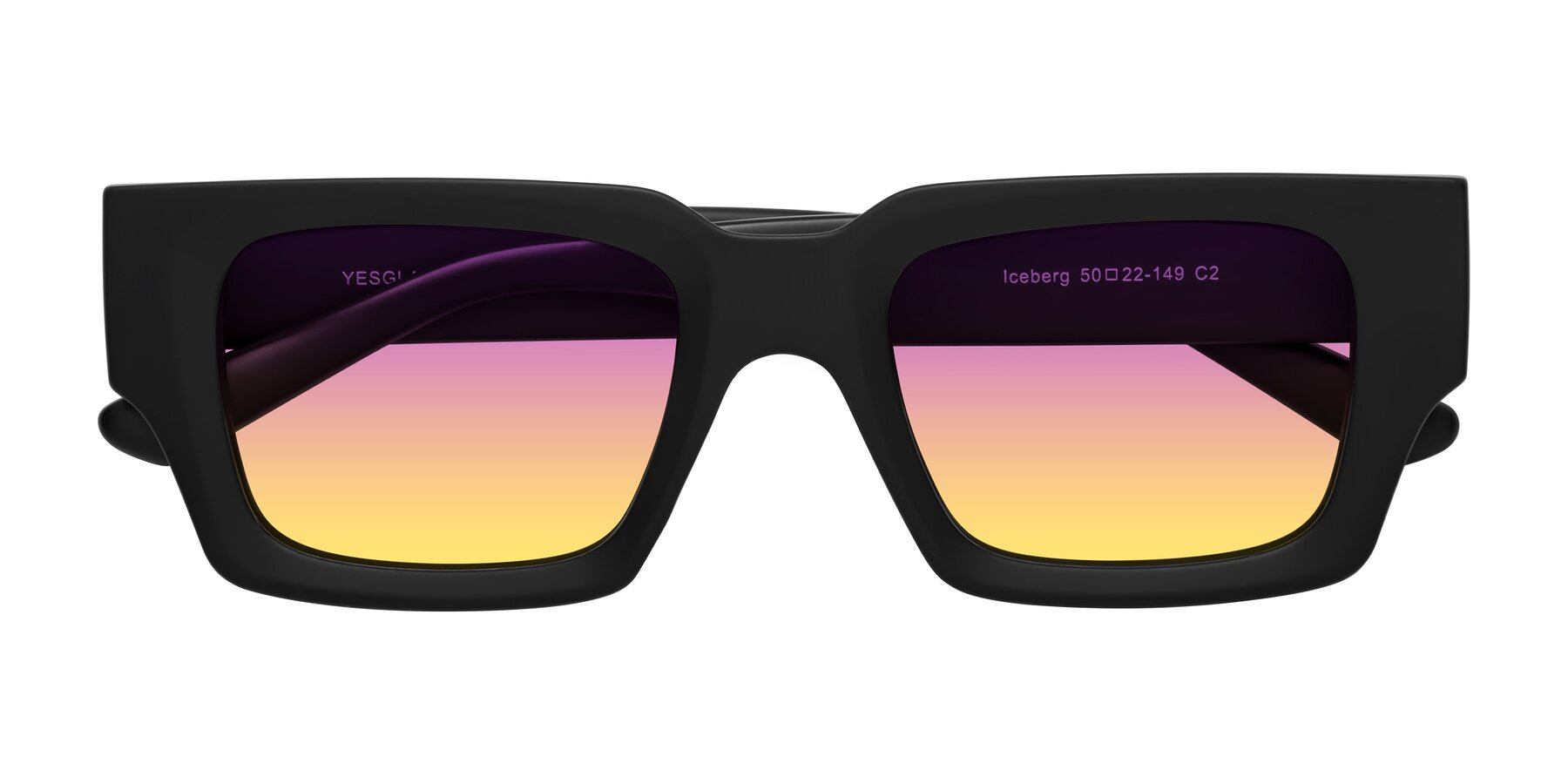 Folded Front of Iceberg in Matte Black with Purple / Yellow Gradient Lenses