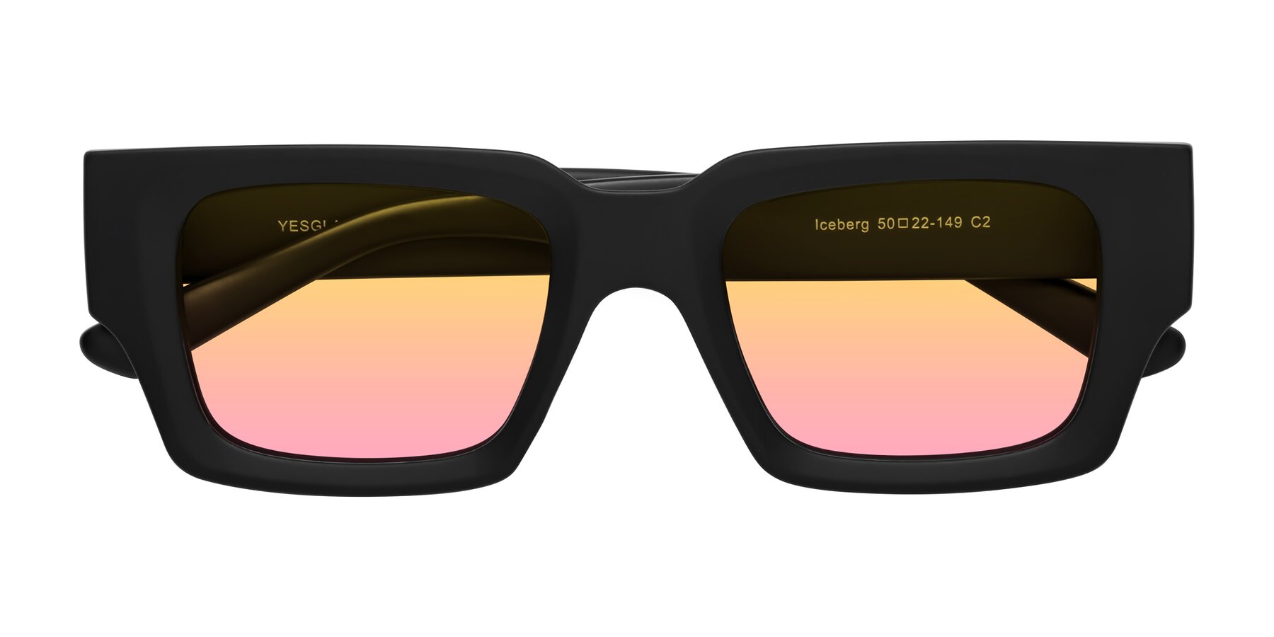 Folded Front of Iceberg in Matte Black with Yellow / Pink Gradient Lenses