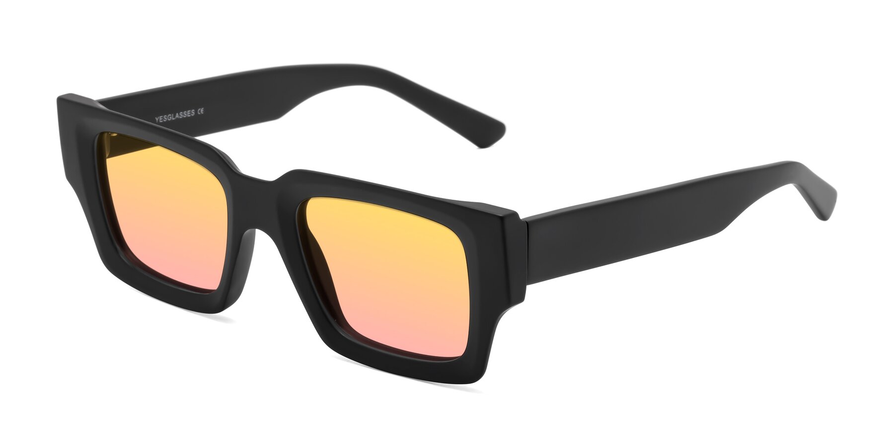 Angle of Iceberg in Matte Black with Yellow / Pink Gradient Lenses