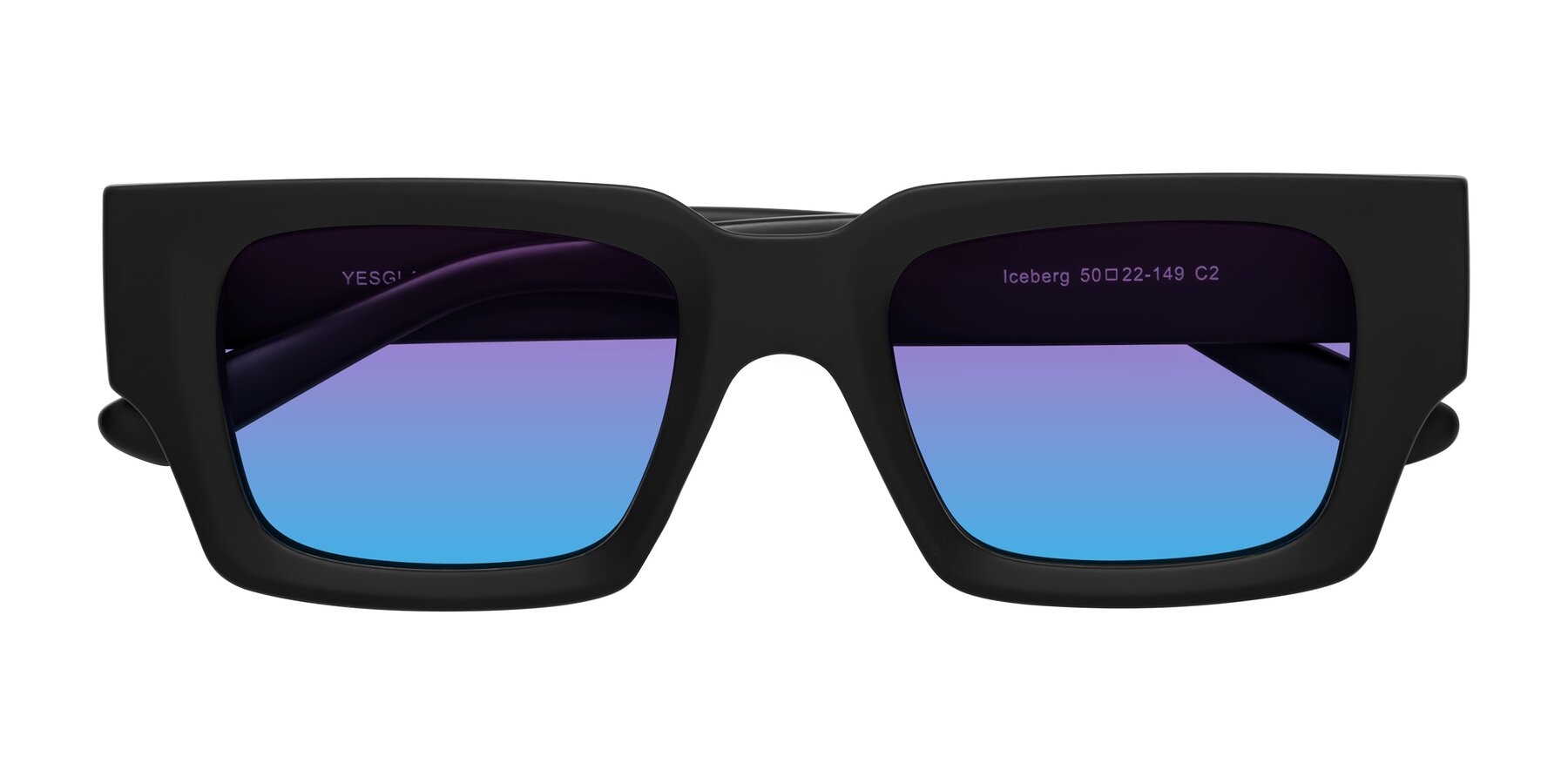 Folded Front of Iceberg in Matte Black with Purple / Blue Gradient Lenses