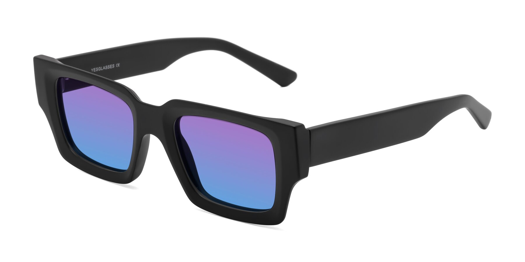 Angle of Iceberg in Matte Black with Purple / Blue Gradient Lenses