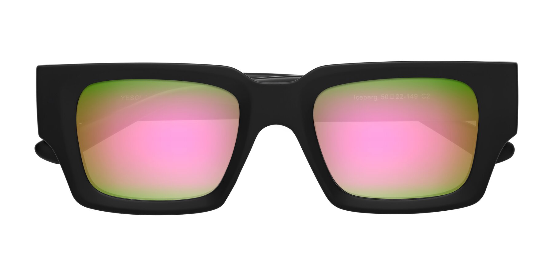 Folded Front of Iceberg in Matte Black with Pink Mirrored Lenses