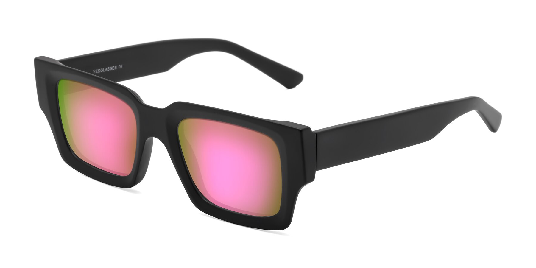 Angle of Iceberg in Matte Black with Pink Mirrored Lenses