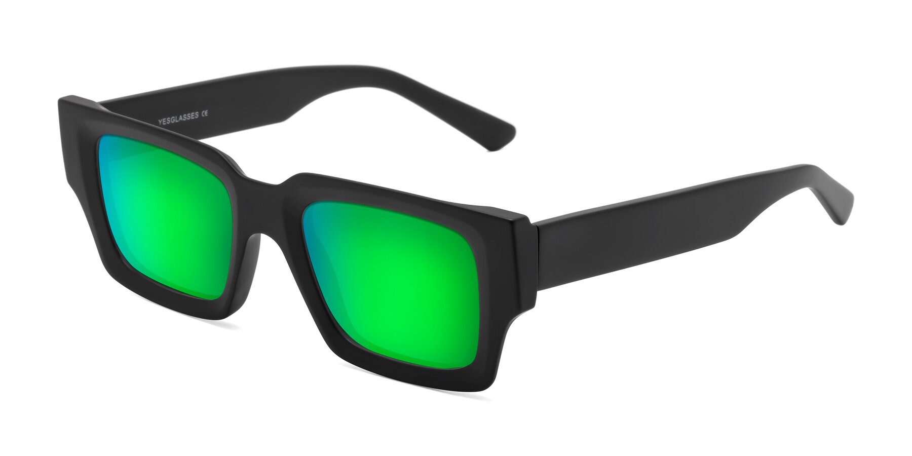 Angle of Iceberg in Matte Black with Green Mirrored Lenses