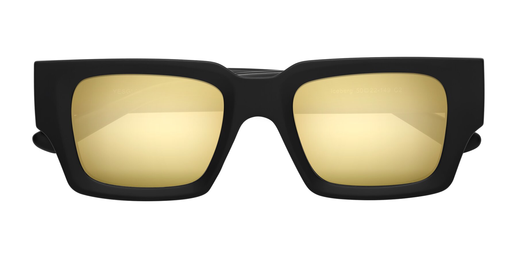 Folded Front of Iceberg in Matte Black with Gold Mirrored Lenses