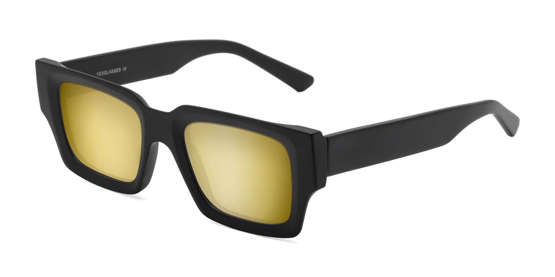 Angle of Iceberg in Matte Black with Gold Mirrored Lenses