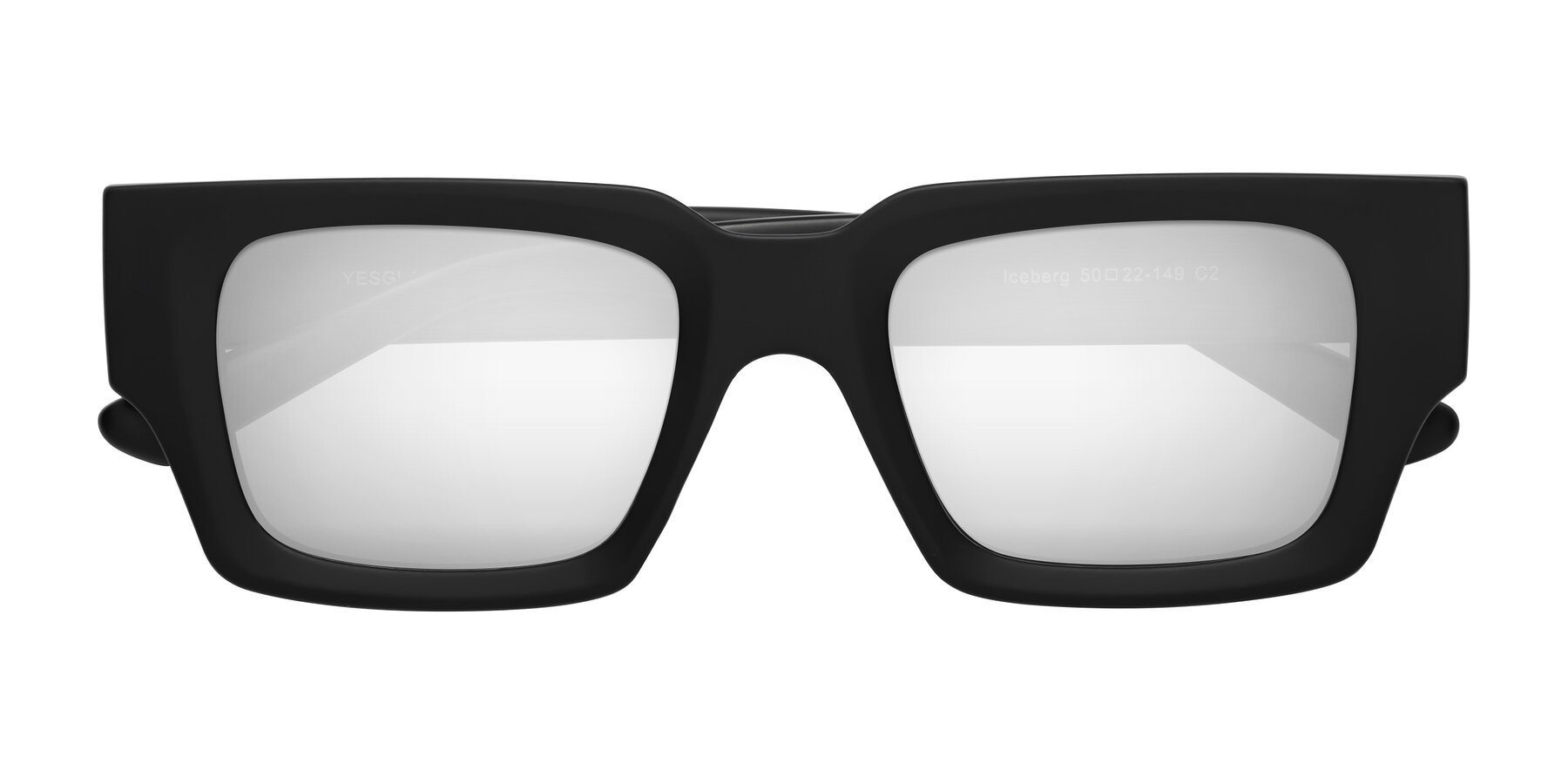 Folded Front of Iceberg in Matte Black with Silver Mirrored Lenses