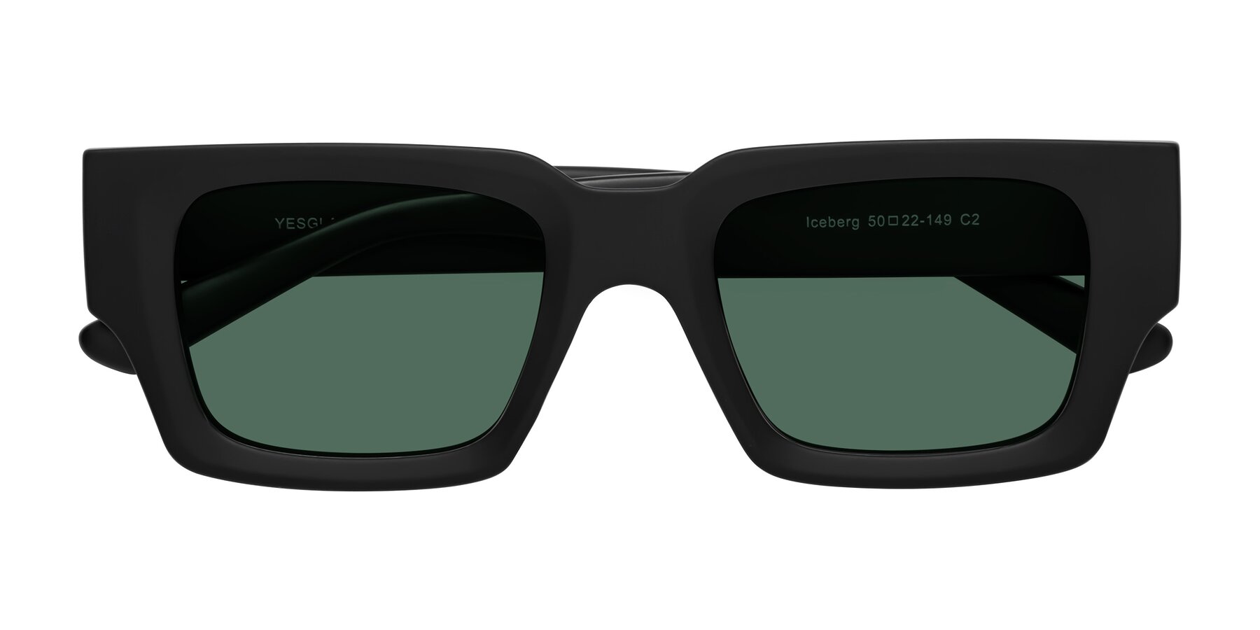 Folded Front of Iceberg in Matte Black with Green Polarized Lenses