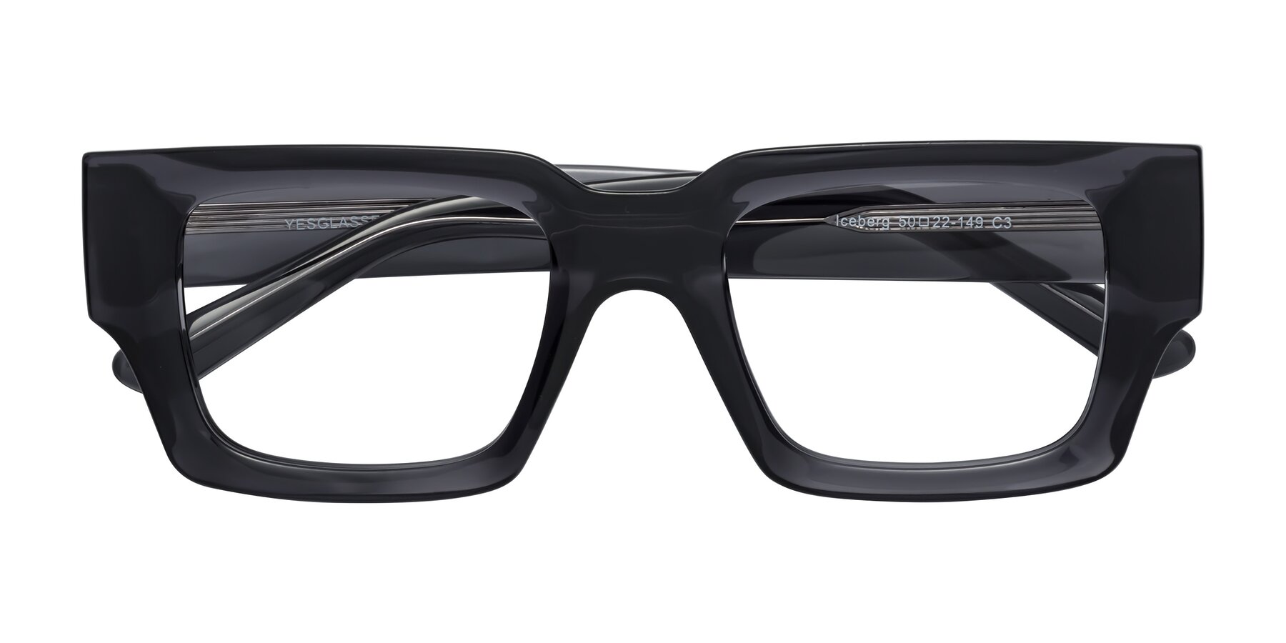 Folded Front of Iceberg in Dark Gray with Clear Reading Eyeglass Lenses