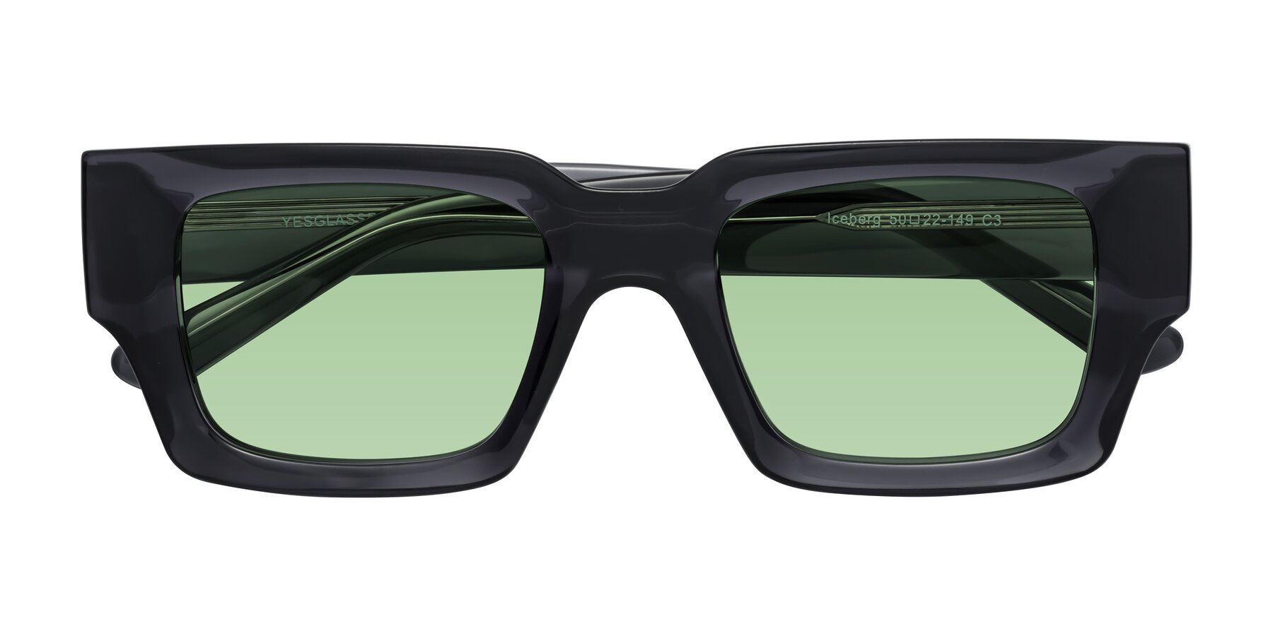 Folded Front of Iceberg in Dark Gray with Medium Green Tinted Lenses