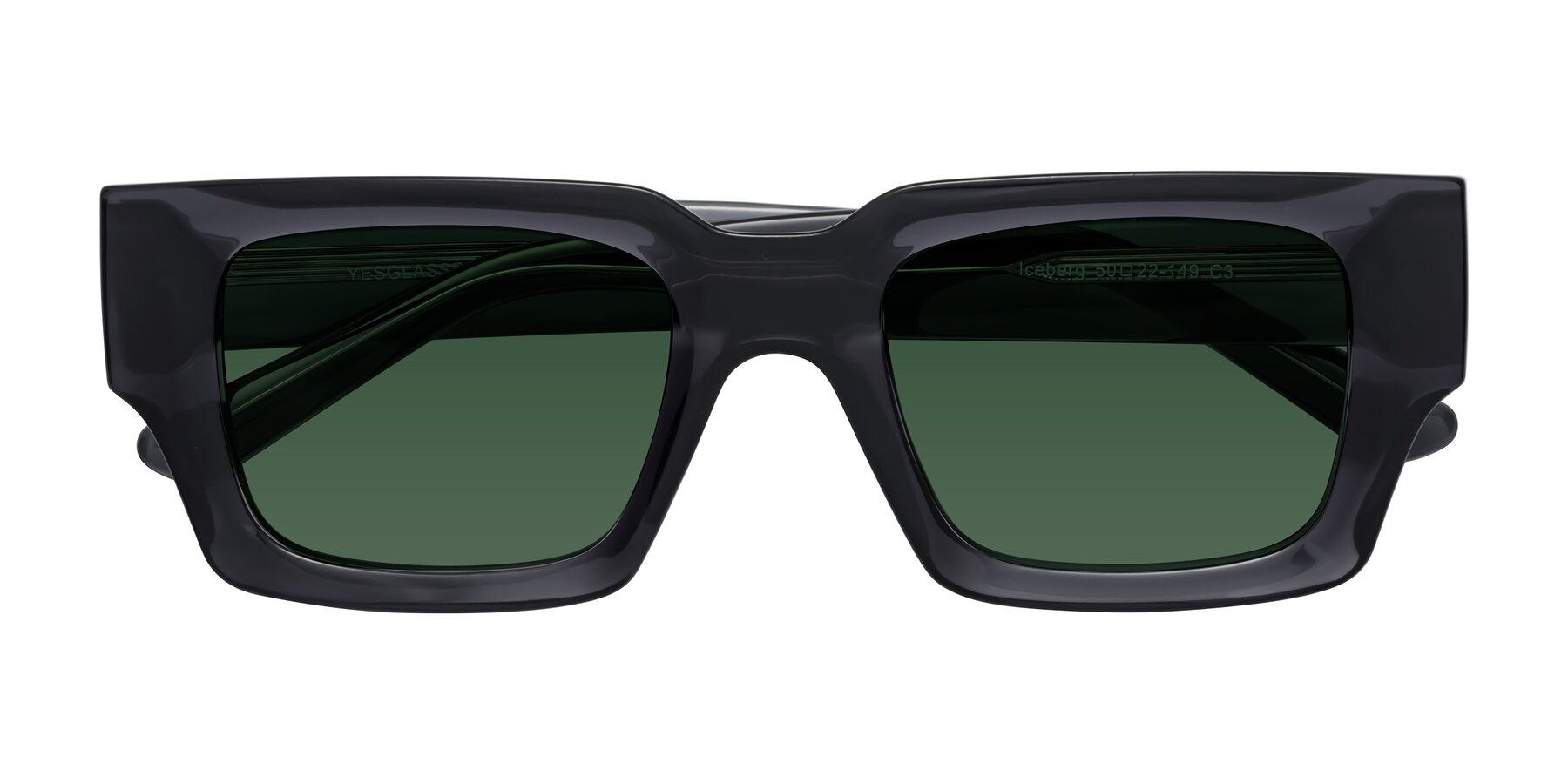 Folded Front of Iceberg in Dark Gray with Green Tinted Lenses