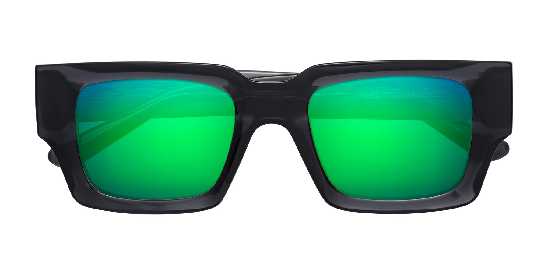 Folded Front of Iceberg in Dark Gray with Green Mirrored Lenses