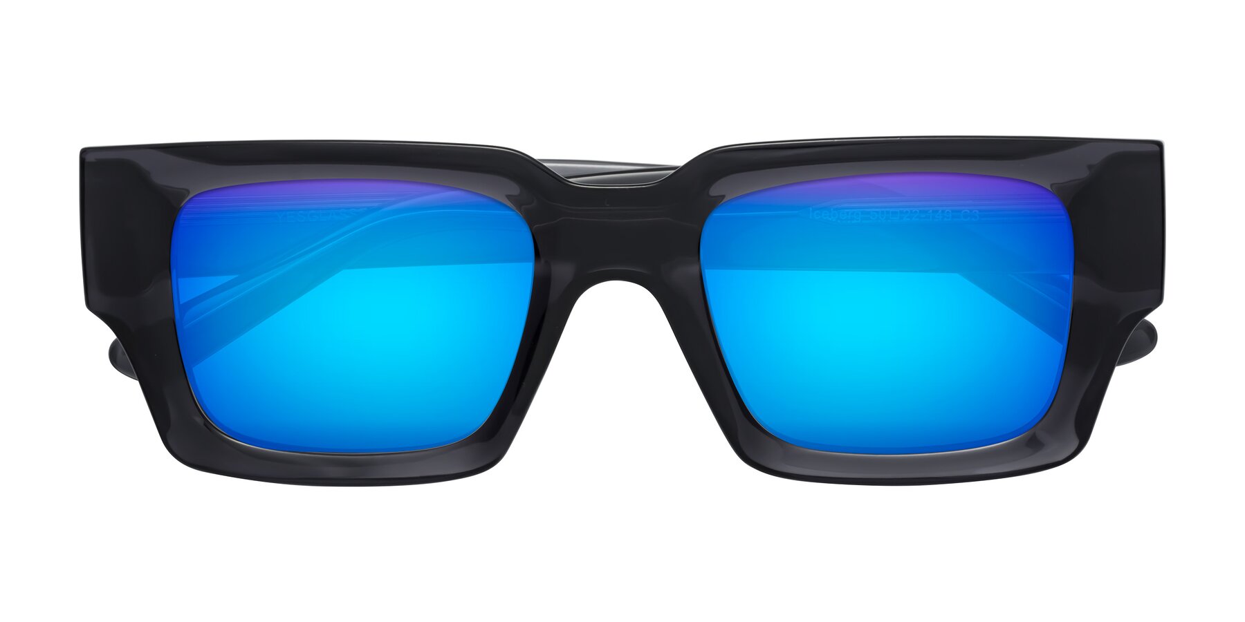 Folded Front of Iceberg in Dark Gray with Blue Mirrored Lenses