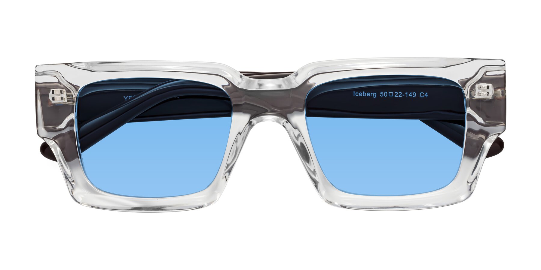 Folded Front of Iceberg in Clear-Chocolate with Medium Blue Tinted Lenses