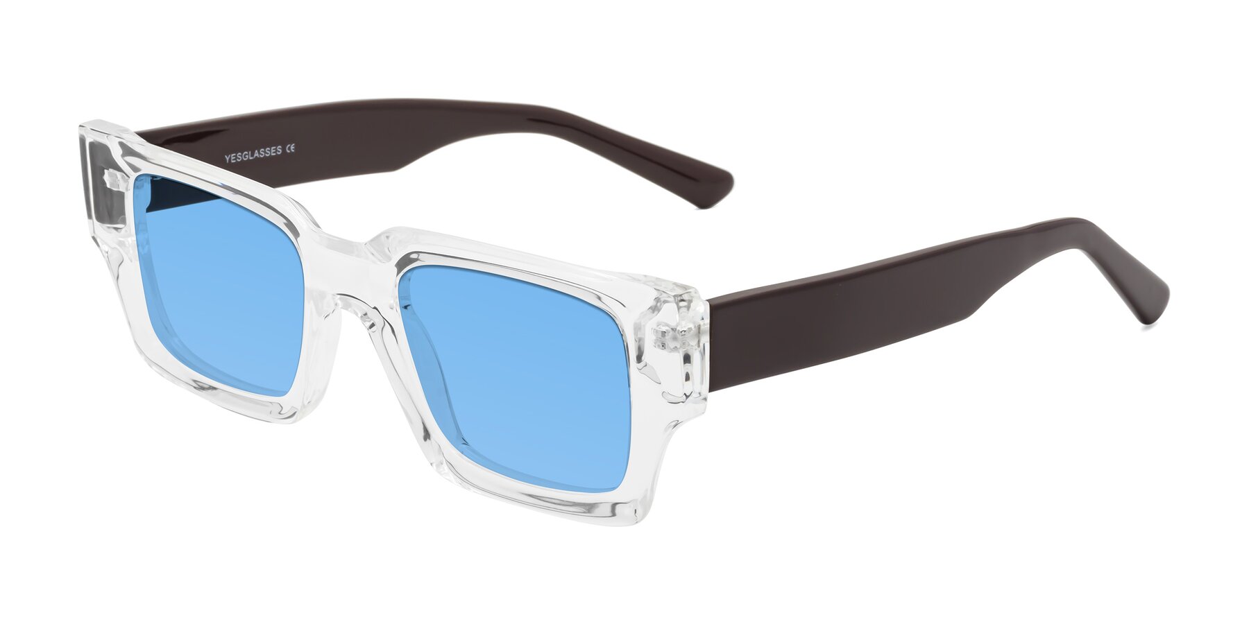 Angle of Iceberg in Clear-Chocolate with Medium Blue Tinted Lenses