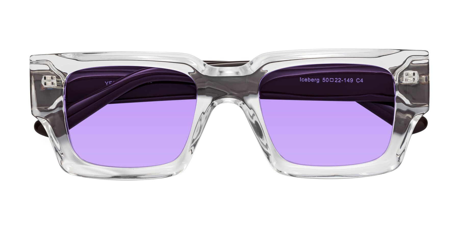 Folded Front of Iceberg in Clear-Chocolate with Medium Purple Tinted Lenses