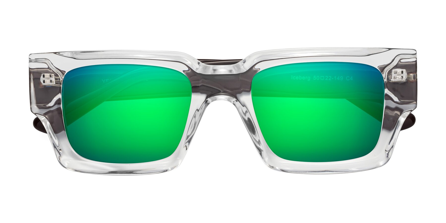 Folded Front of Iceberg in Clear-Chocolate with Green Mirrored Lenses