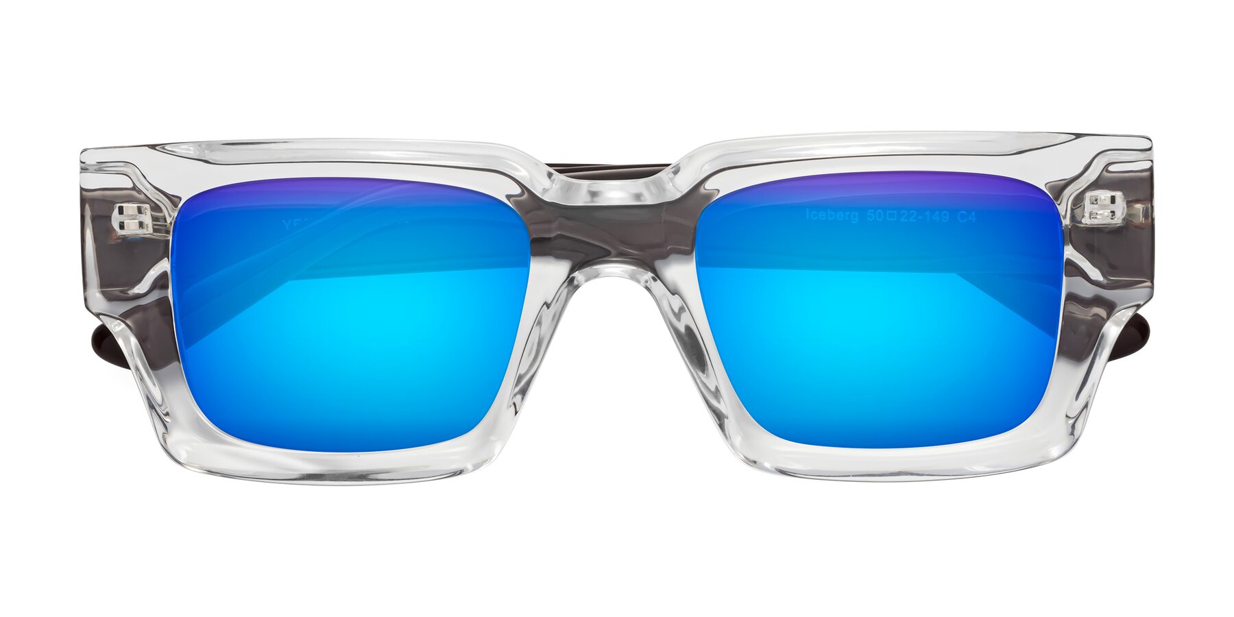 Folded Front of Iceberg in Clear-Chocolate with Blue Mirrored Lenses