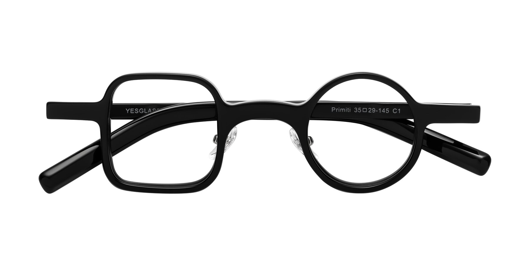 Folded Front of Primiti in Black with Clear Eyeglass Lenses