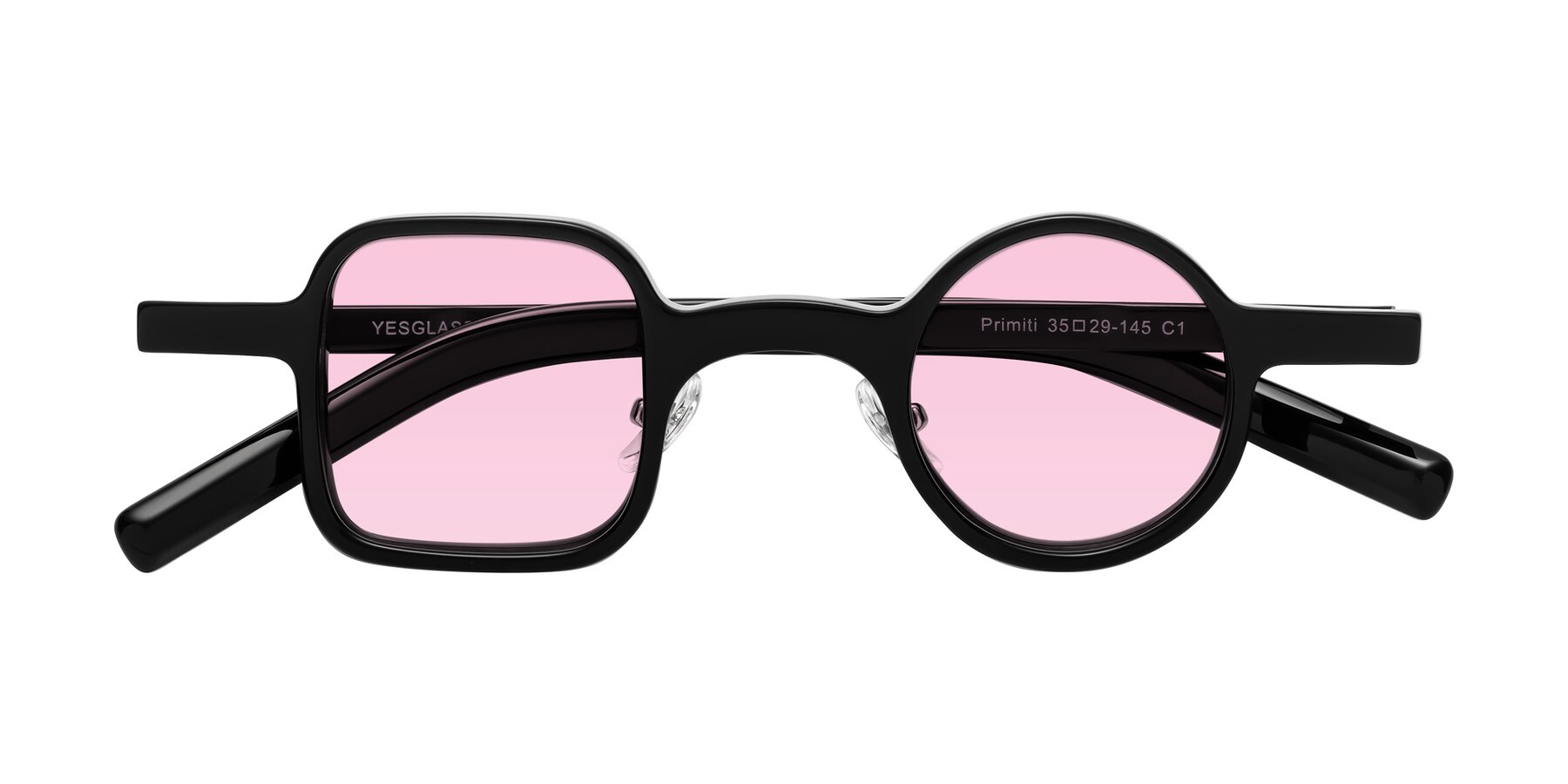 Folded Front of Primiti in Black with Light Pink Tinted Lenses