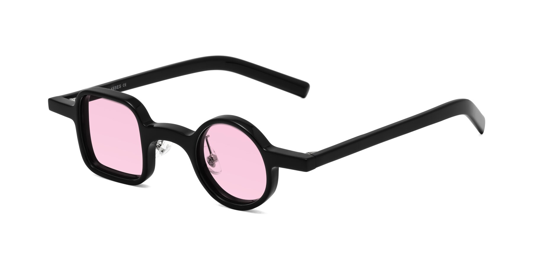 Angle of Primiti in Black with Light Pink Tinted Lenses