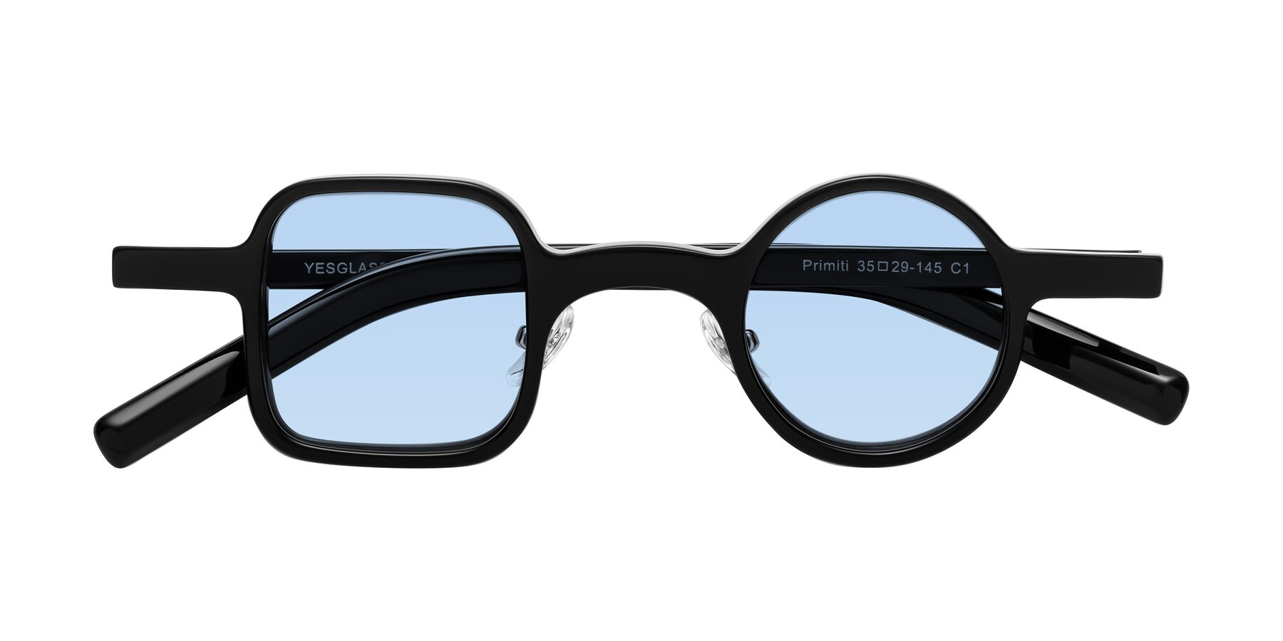 Folded Front of Primiti in Black with Light Blue Tinted Lenses