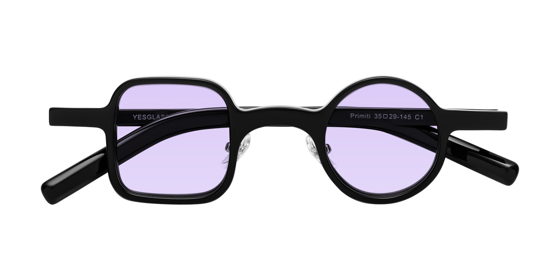 Folded Front of Primiti in Black with Light Purple Tinted Lenses