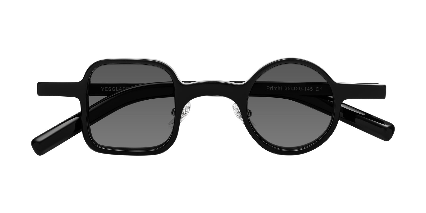 Folded Front of Primiti in Black with Medium Gray Tinted Lenses