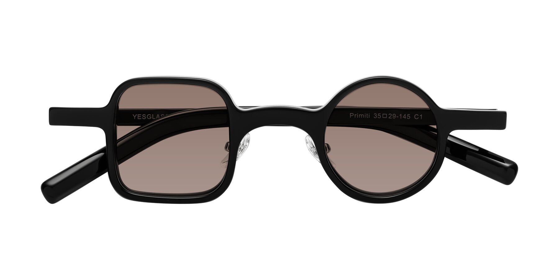 Folded Front of Primiti in Black with Medium Brown Tinted Lenses