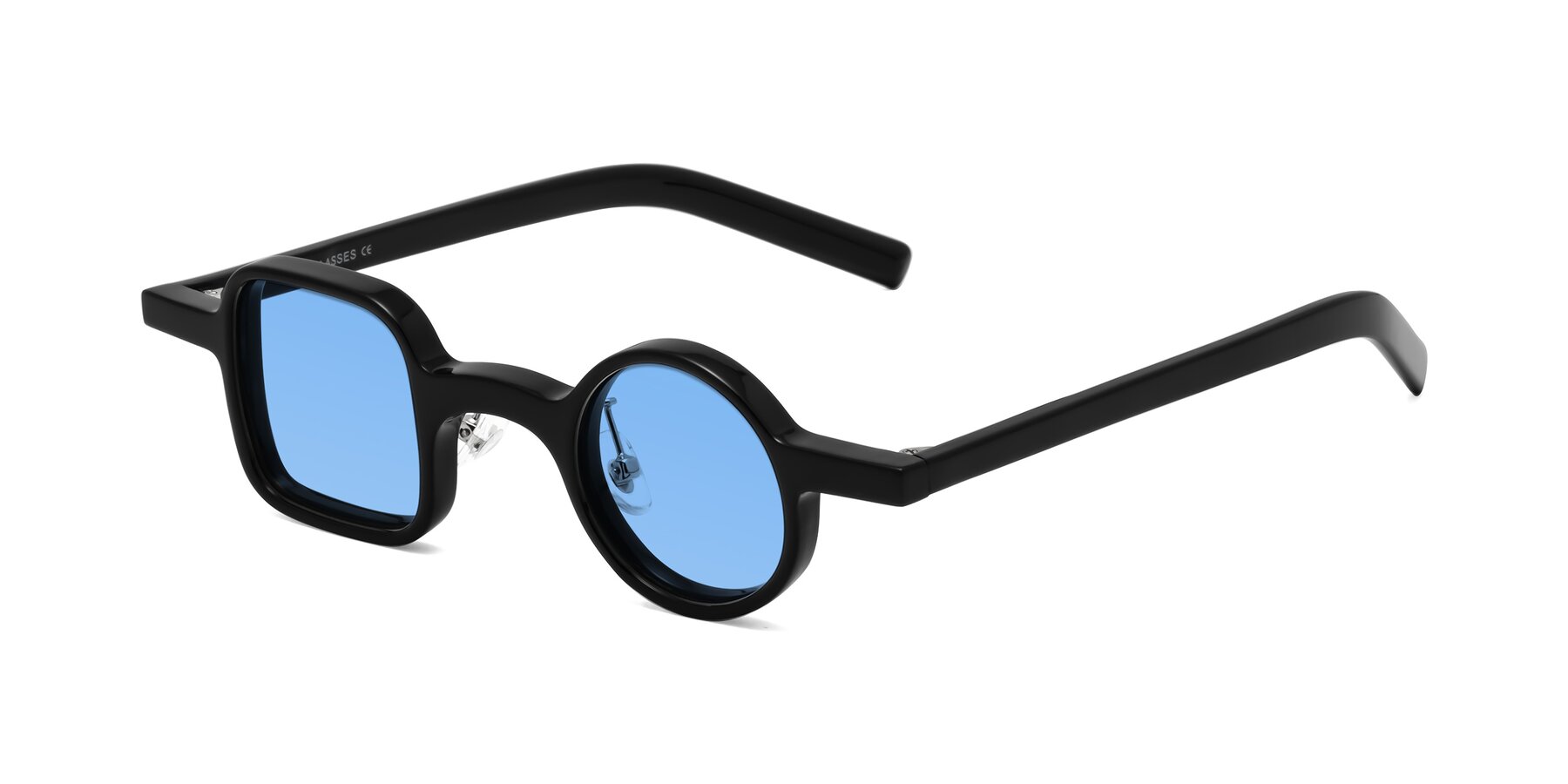 Angle of Primiti in Black with Medium Blue Tinted Lenses