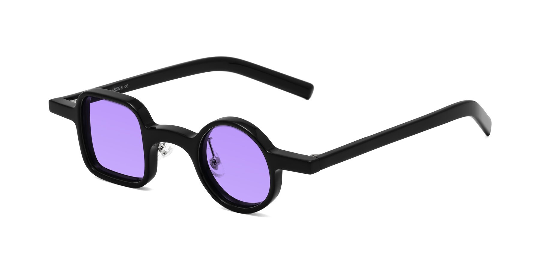 Angle of Primiti in Black with Medium Purple Tinted Lenses