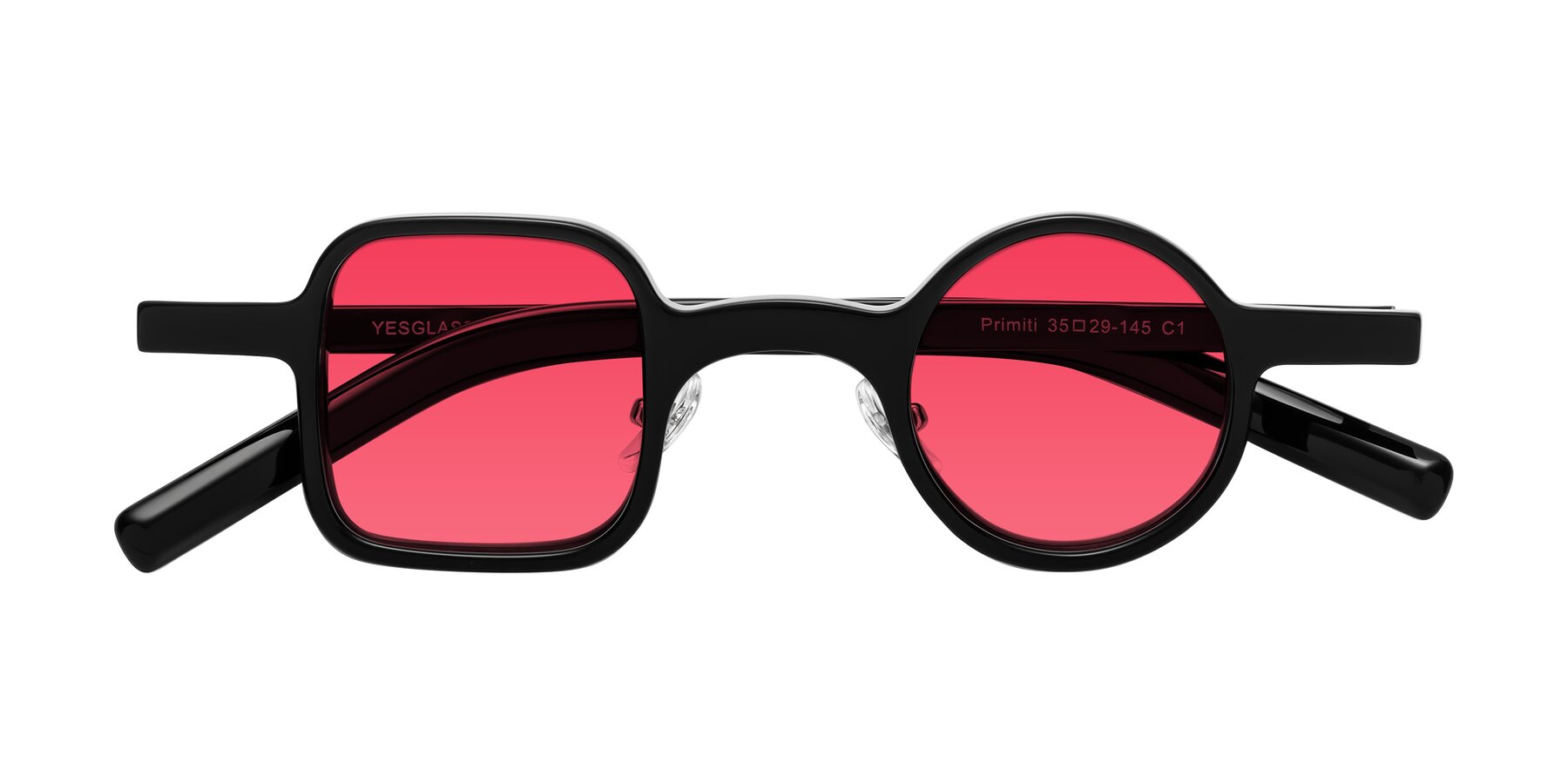 Folded Front of Primiti in Black with Red Tinted Lenses