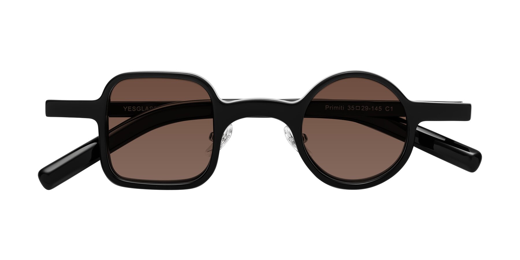 Folded Front of Primiti in Black with Brown Tinted Lenses