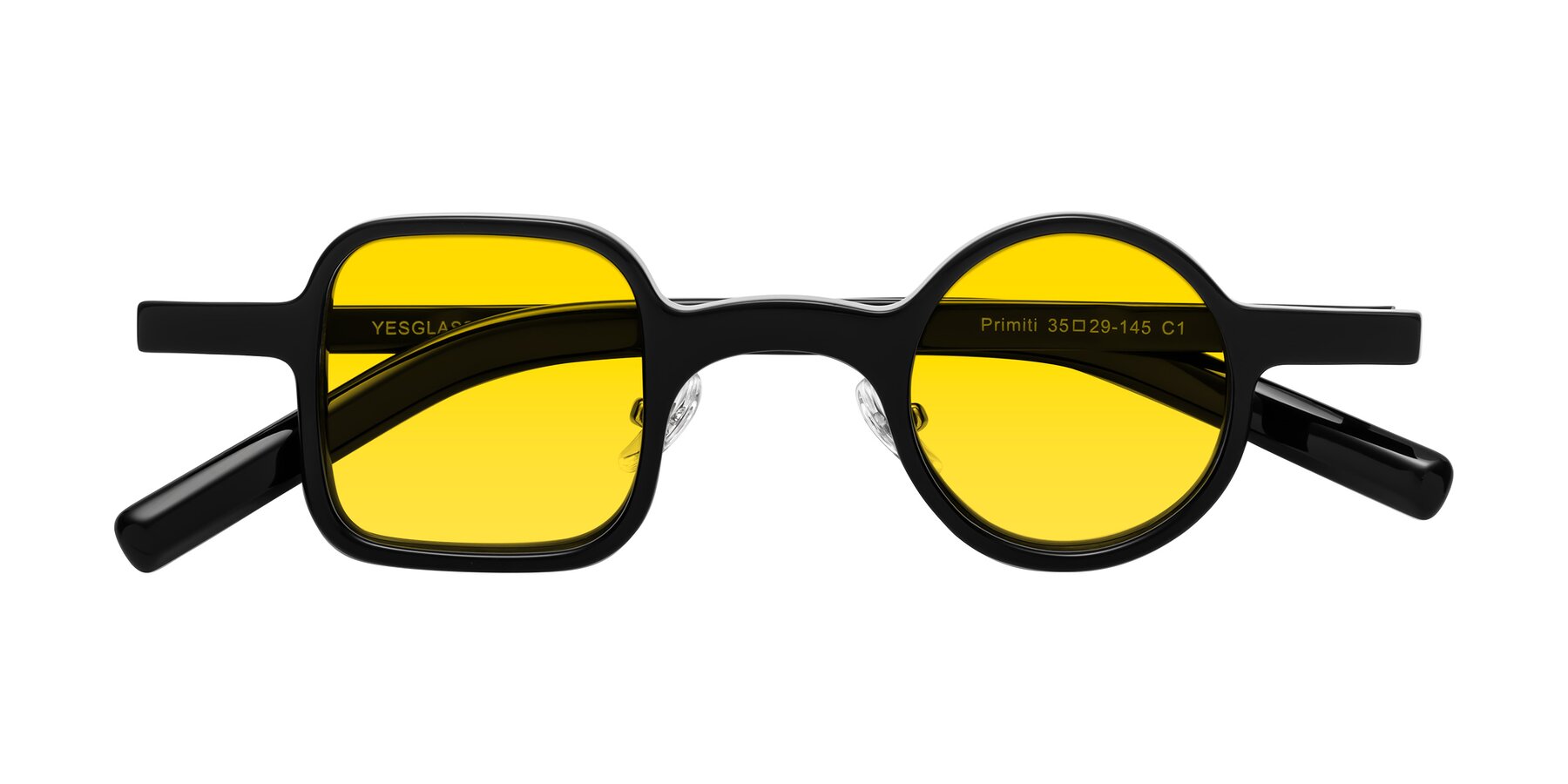 Folded Front of Primiti in Black with Yellow Tinted Lenses