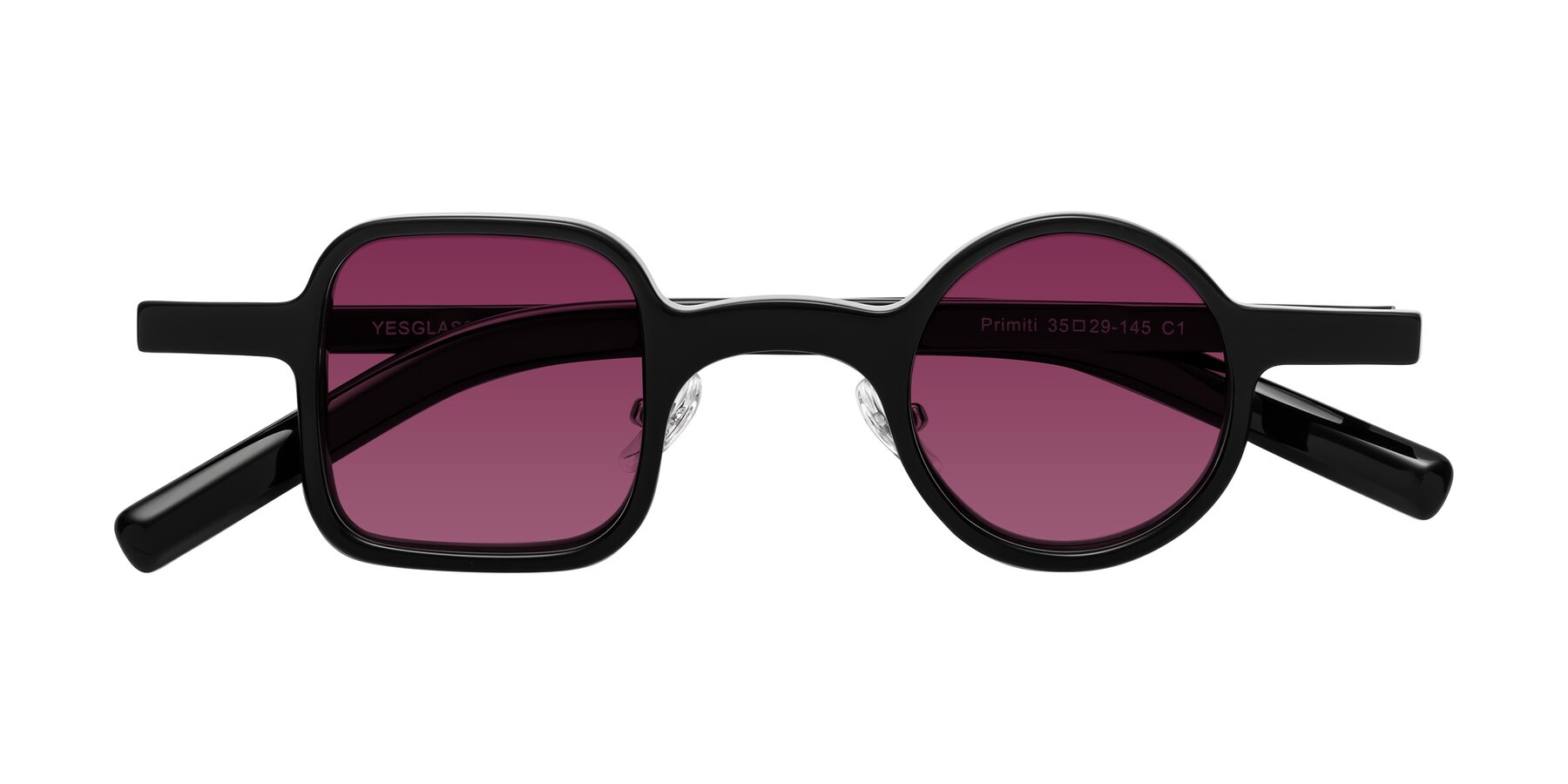 Folded Front of Primiti in Black with Wine Tinted Lenses