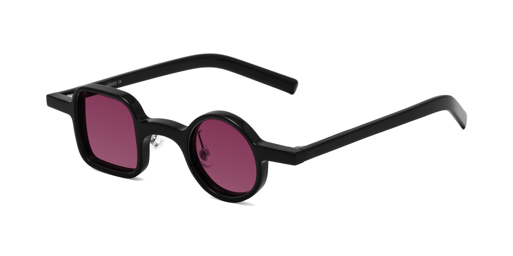 Angle of Primiti in Black with Wine Tinted Lenses