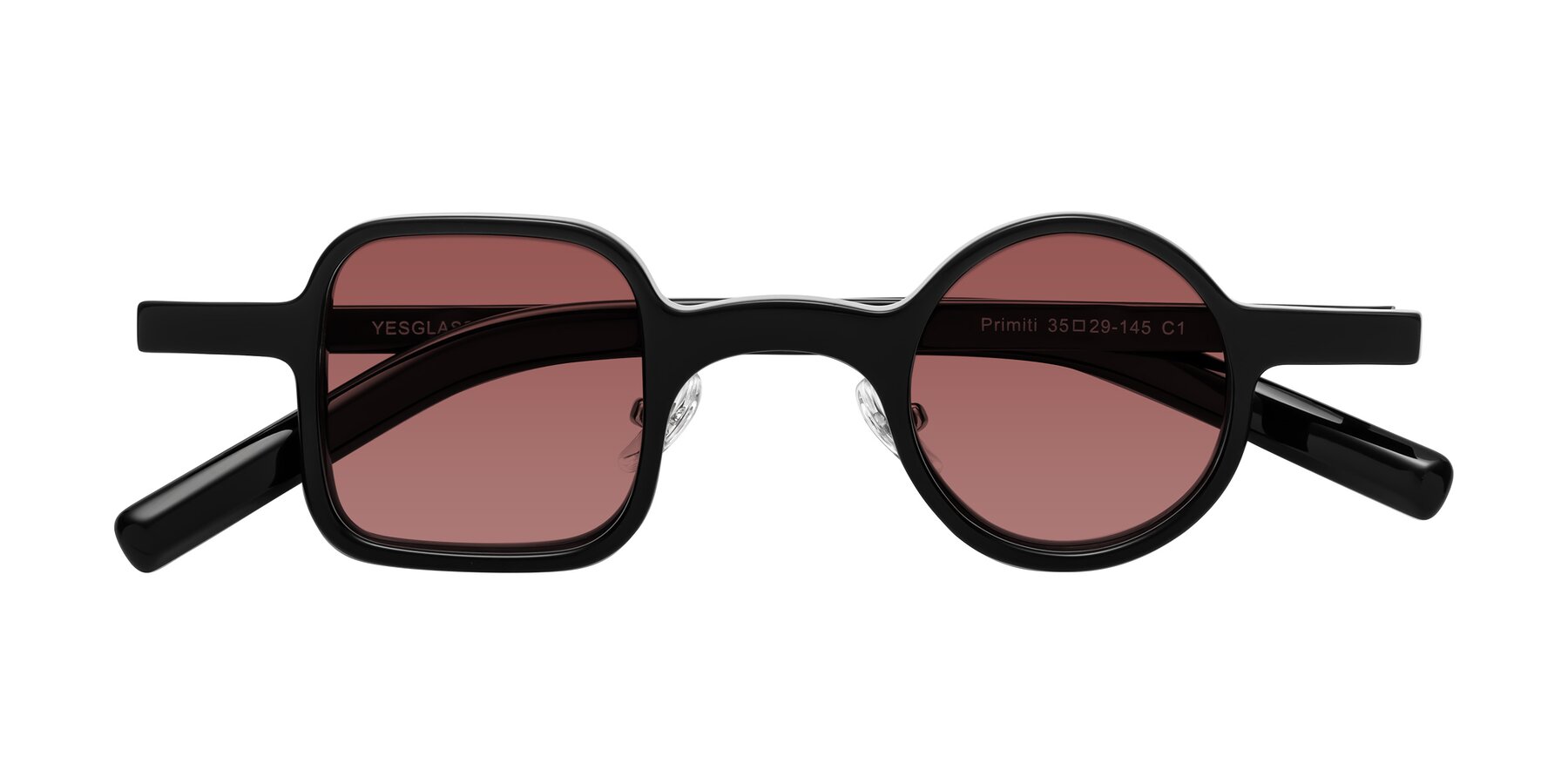 Folded Front of Primiti in Black with Garnet Tinted Lenses