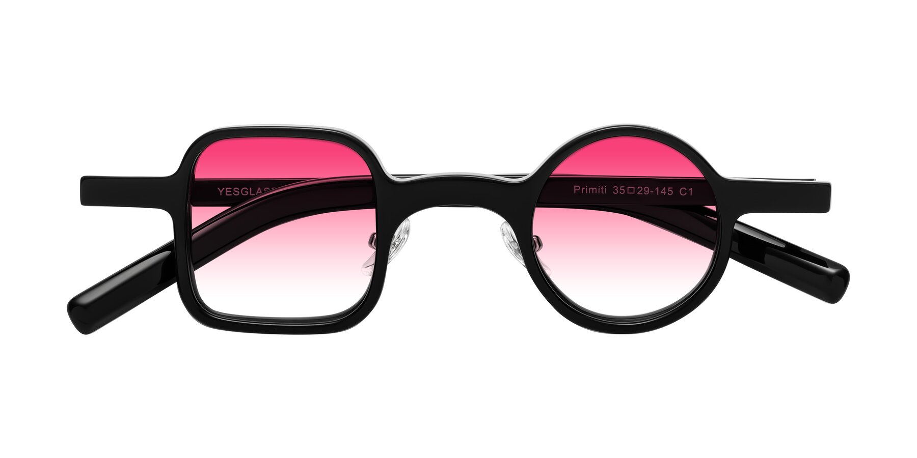 Folded Front of Primiti in Black with Pink Gradient Lenses