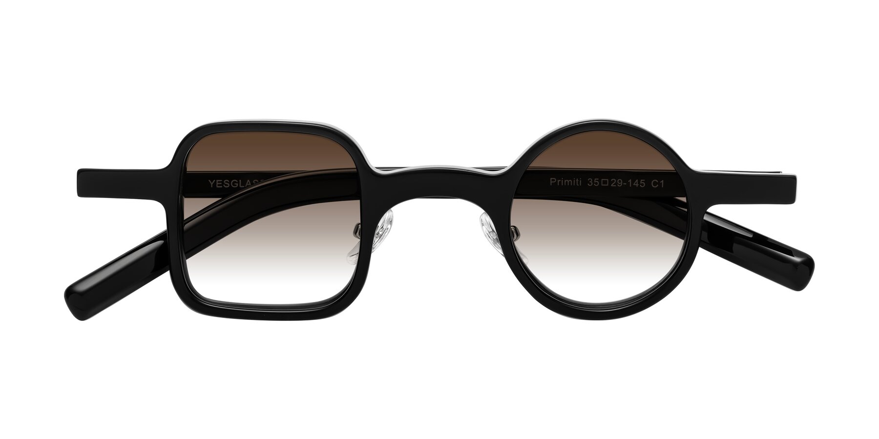 Folded Front of Primiti in Black with Brown Gradient Lenses