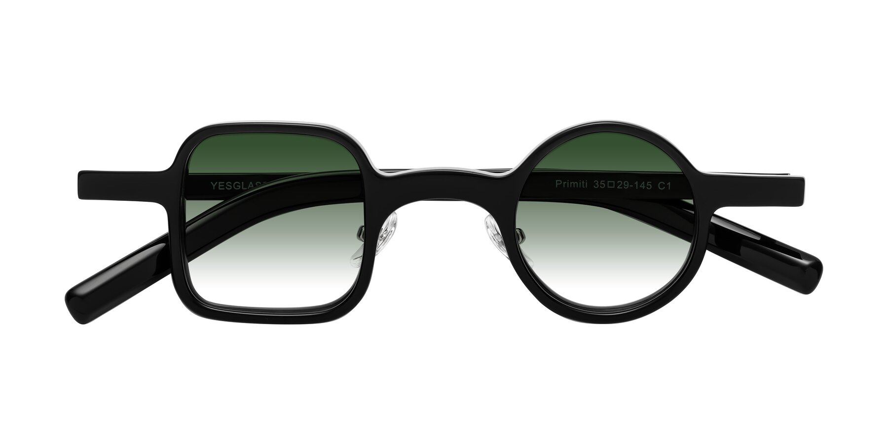 Folded Front of Primiti in Black with Green Gradient Lenses