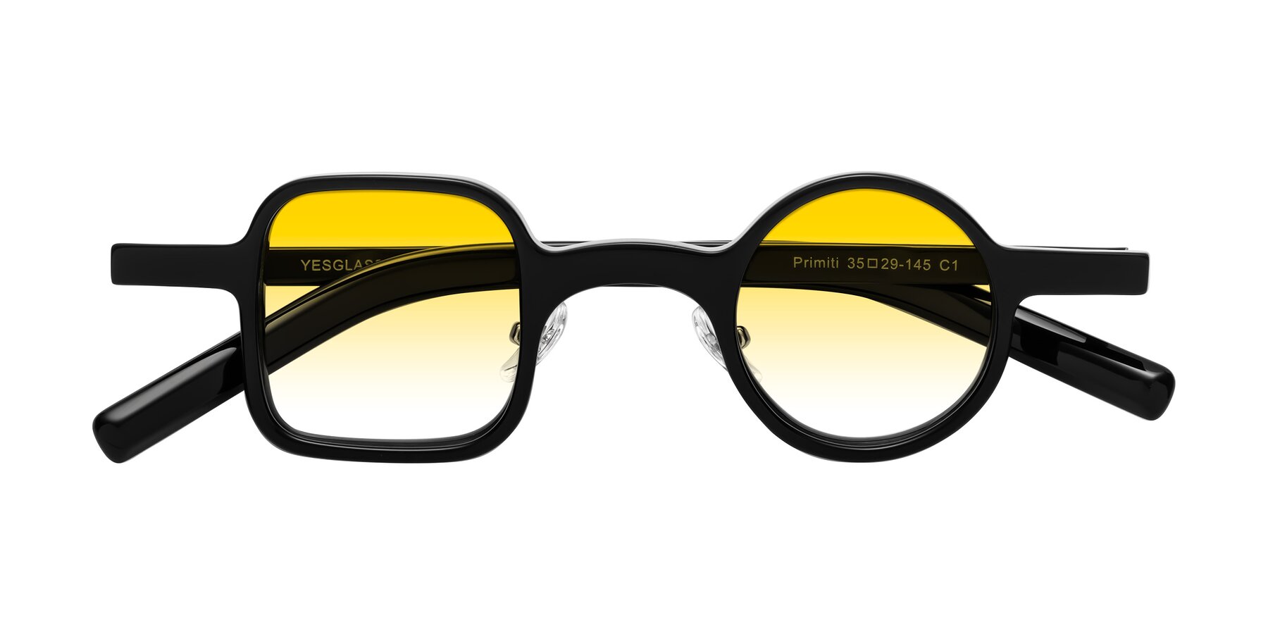 Folded Front of Primiti in Black with Yellow Gradient Lenses