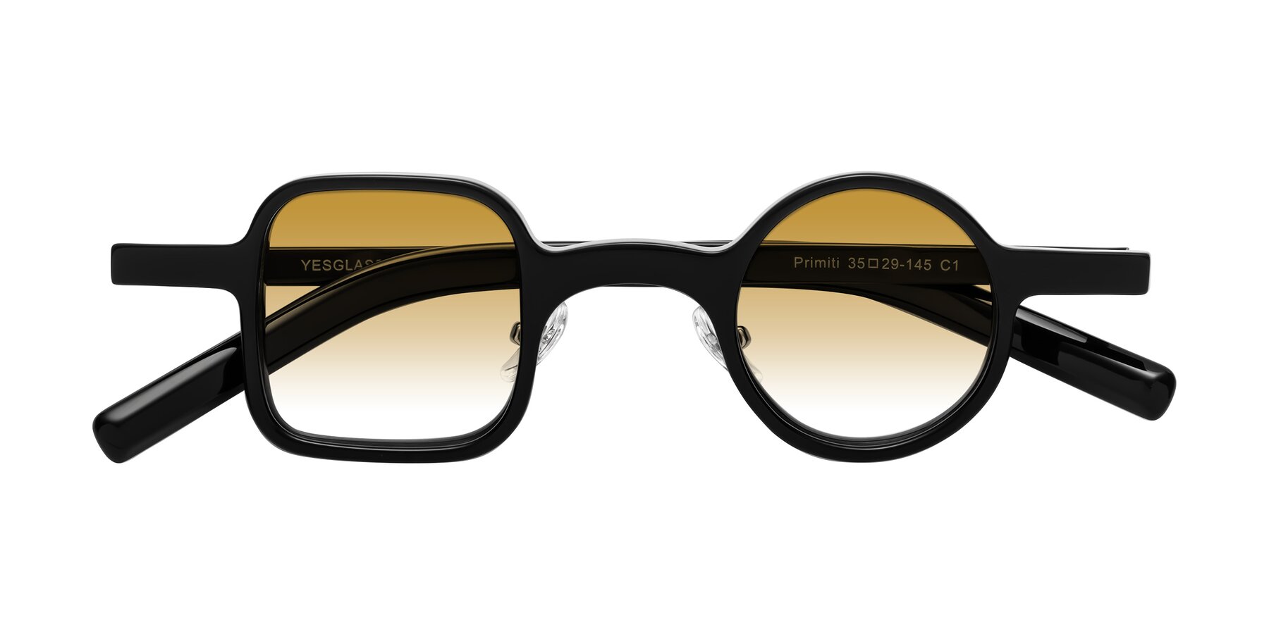 Folded Front of Primiti in Black with Champagne Gradient Lenses