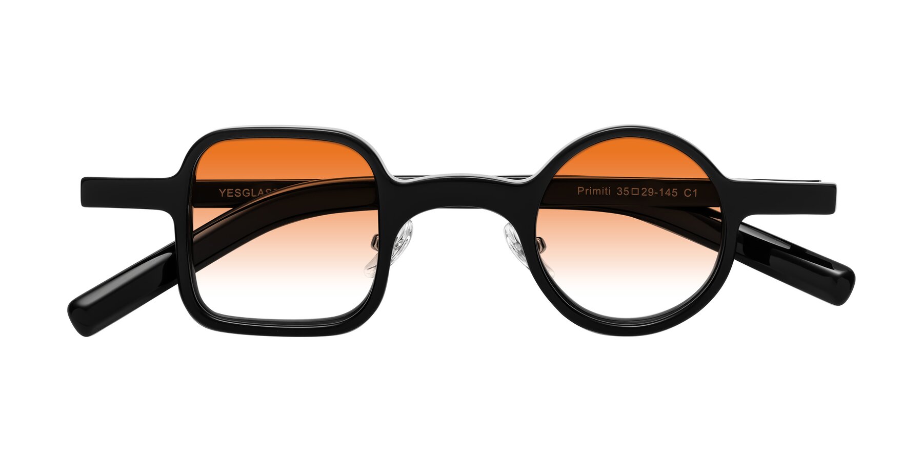 Folded Front of Primiti in Black with Orange Gradient Lenses