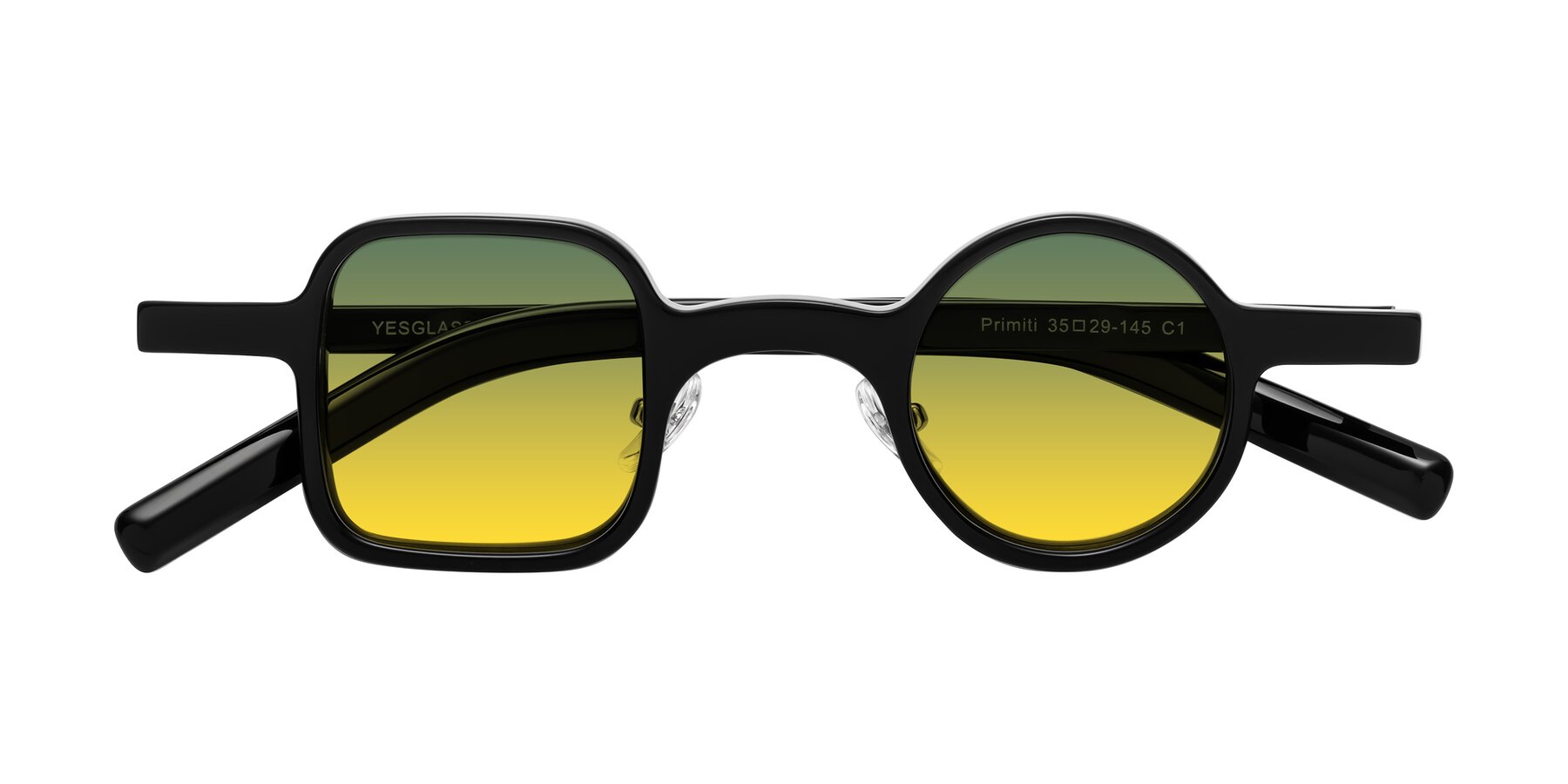 Folded Front of Primiti in Black with Green / Yellow Gradient Lenses