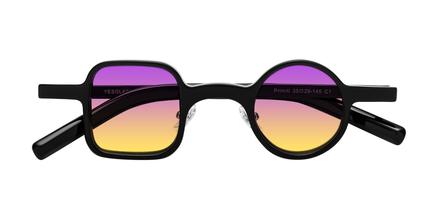 Folded Front of Primiti in Black with Purple / Yellow Gradient Lenses