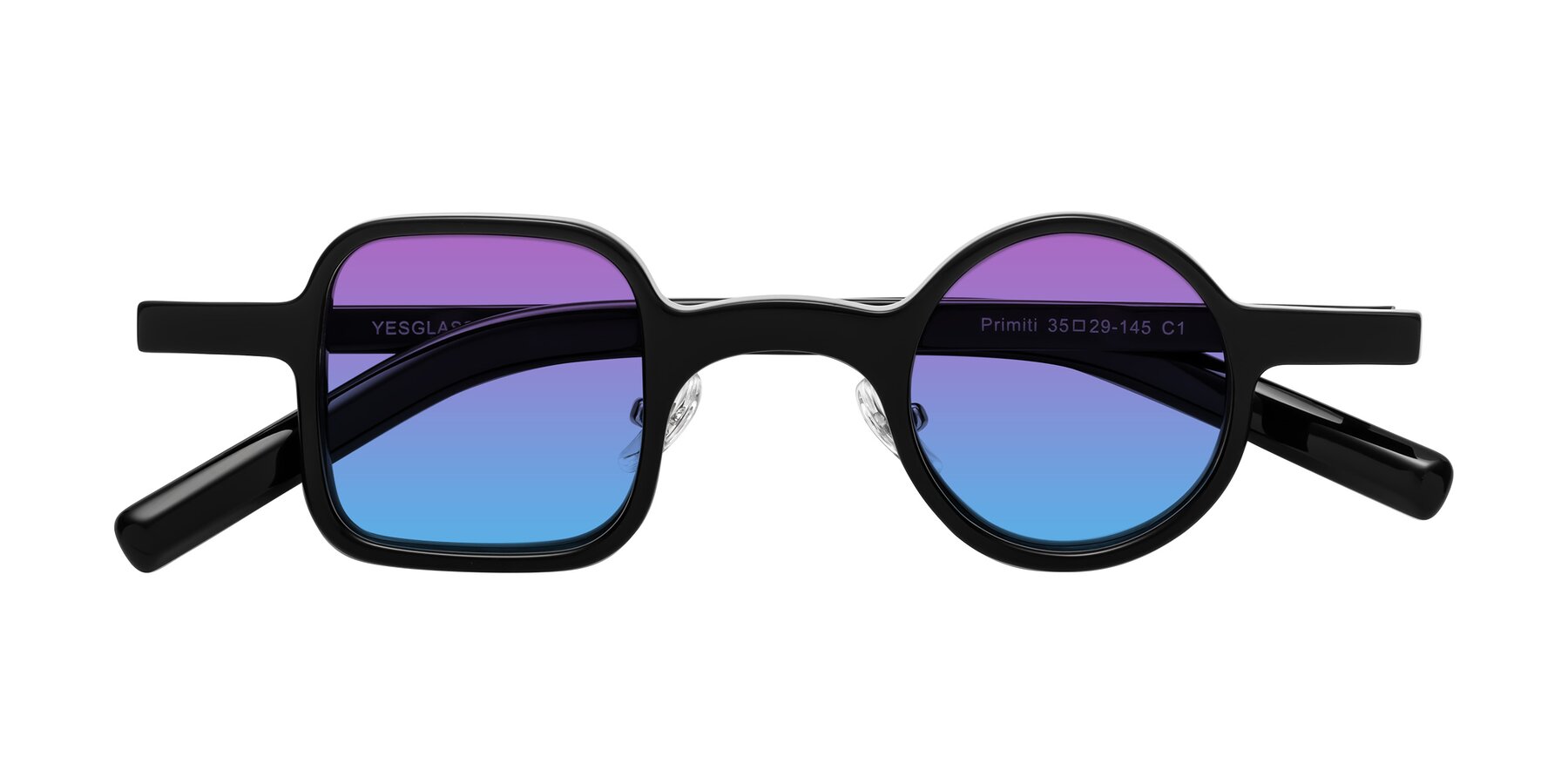 Folded Front of Primiti in Black with Purple / Blue Gradient Lenses