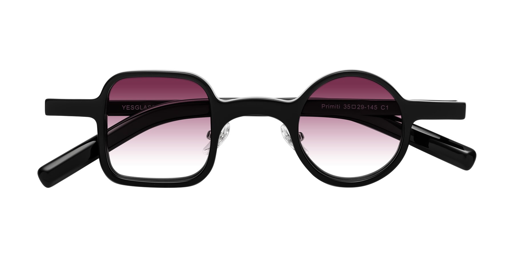 Folded Front of Primiti in Black with Wine Gradient Lenses