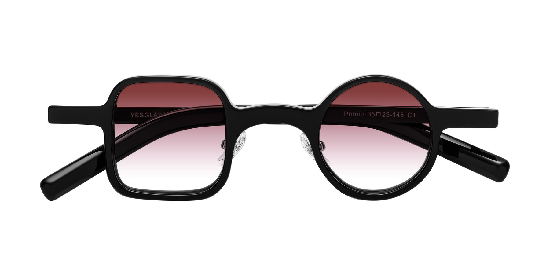 Folded Front of Primiti in Black with Garnet Gradient Lenses