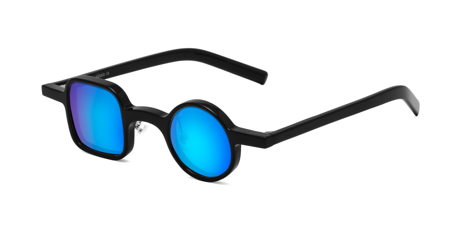 Angle of Primiti in Black with Blue Mirrored Lenses